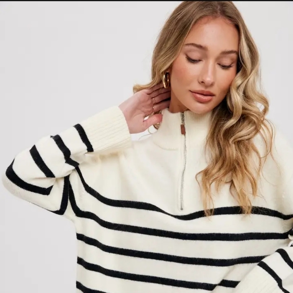 Bluivy Quarter Zip Up Stripe Pullover - Picture 10 of 10